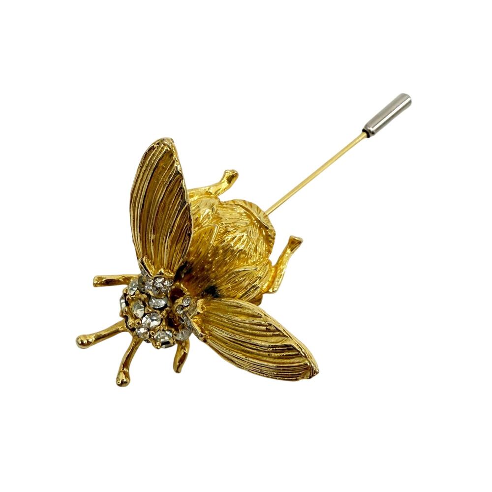 vintage Bee Bug rhinestones & gold Trembler jewelry Stick Pin hat collar lapel